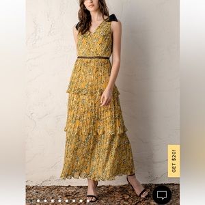 Lulus Such Sophistication Yellow Floral Print Pleated Maxi Dress sz M